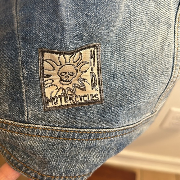 HARLEY DAVIDSON DENIM VEST WITH LACE SKULL AND DETAILS SIZE XL - Picture 8 of 10